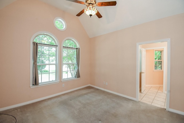3003 Bernadette Ln, Houston, TX 77043 - empty room with carpet, ceiling fan, and vaulted ceiling