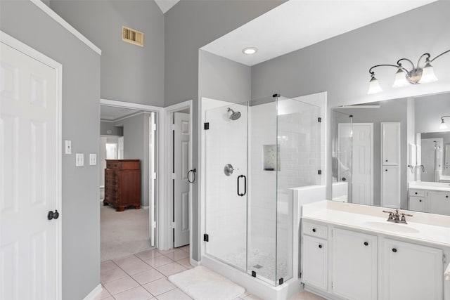 8511 Parmer Ct, Houston, TX 77064 - bathroom featuring a shower stall, vanity, and tile patterned flooring