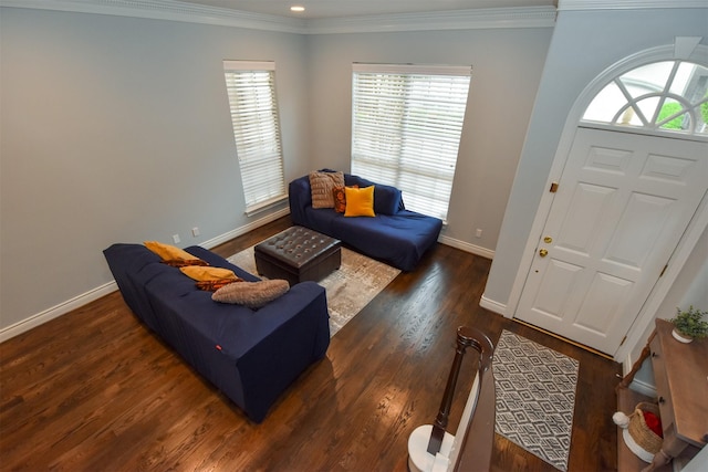 3226 Pemberton Circle Dr, Houston, TX 77025 - living room featuring wood finished floors, ornamental molding, plenty of natural light, and recessed lighting