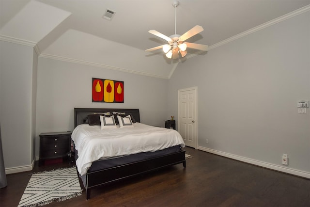 3226 Pemberton Circle Dr, Houston, TX 77025 - bedroom with wood finished floors, vaulted ceiling, crown molding, and ceiling fan