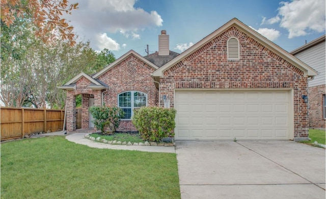 17603 Memorial Falls Dr, Tomball, TX 77375 - view of front of home with brick siding, a chimney, driveway, and an attached garage