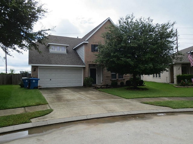 22303 Bridgestone Ridge Dr, Spring, TX 77388 - view of front of home with concrete driveway, a garage, a shingled roof, and brick siding