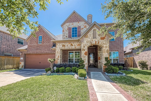 47 Monarch Trl, Sugar Land, TX 77498 - view of front of house with stone siding, concrete driveway, a garage, and brick siding