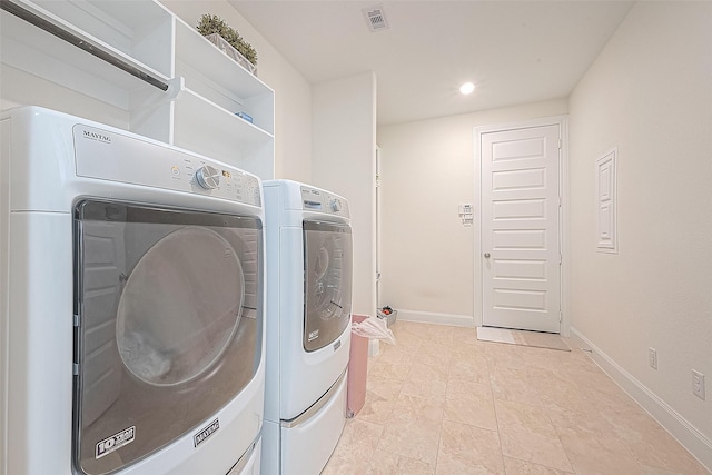 47 Monarch Trl, Sugar Land, TX 77498 - laundry area with separate washer and dryer, recessed lighting, and light tile patterned flooring