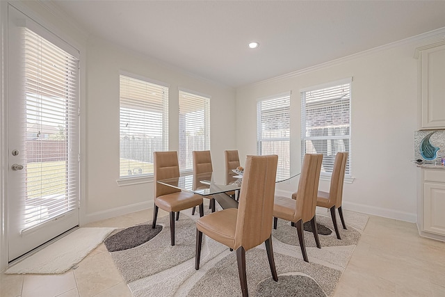 47 Monarch Trl, Sugar Land, TX 77498 - dining space featuring ornamental molding, light tile patterned floors, healthy amount of natural light, and recessed lighting