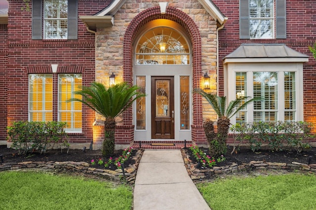 12410 Sonata Canyon Ln, Houston, TX 77041 - doorway to property featuring brick siding and stone siding