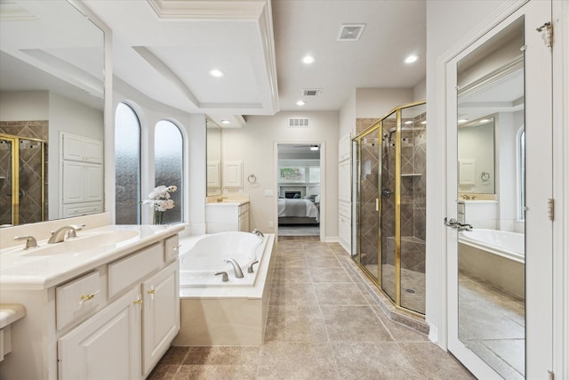 12410 Sonata Canyon Ln, Houston, TX 77041 - full bath featuring vanity, a stall shower, a bath, recessed lighting, and ensuite bath