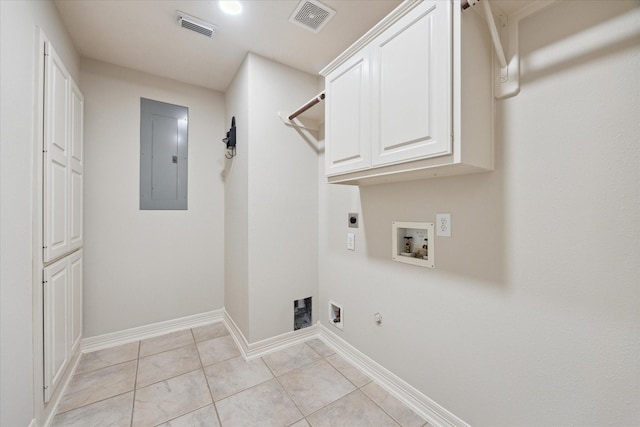 12410 Sonata Canyon Ln, Houston, TX 77041 - washroom with electric panel, electric dryer hookup, gas dryer hookup, cabinet space, and hookup for a washing machine