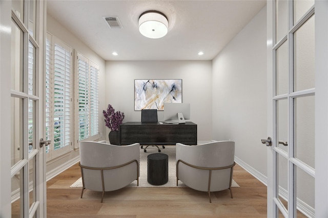 12410 Sonata Canyon Ln, Houston, TX 77041 - office area featuring french doors, wood finished floors, and recessed lighting