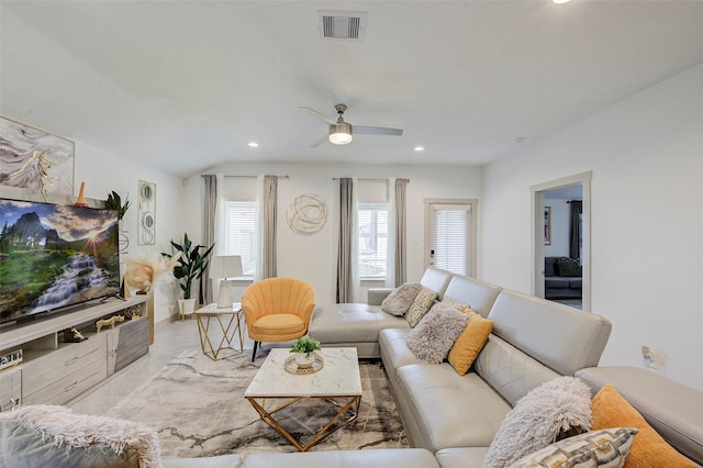 29918 Reagans Ranch Dr, Katy, TX 77494 - living area with recessed lighting and ceiling fan