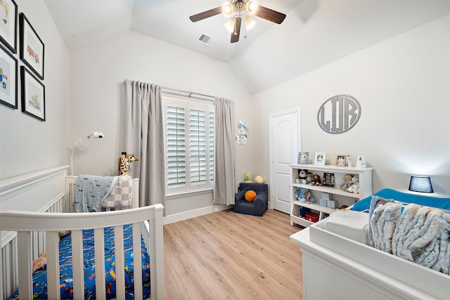 2707 Wollemi Pine Trl, Katy, TX 77493 - bedroom with lofted ceiling, light wood finished floors, and a ceiling fan