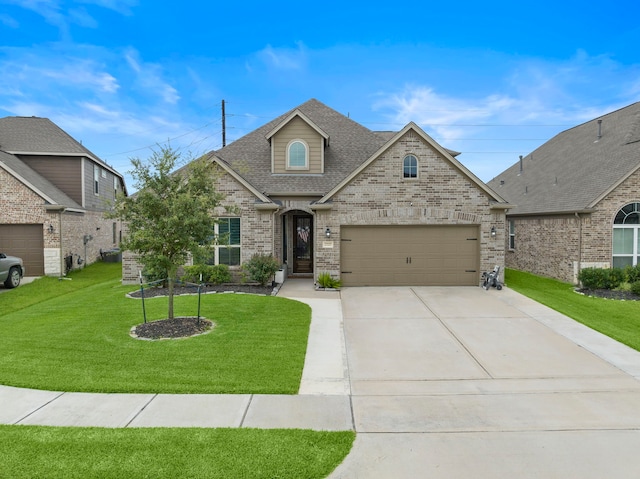 2707 Wollemi Pine Trl, Katy, TX 77493 - view of front facade featuring brick siding, driveway, a front yard, a shingled roof, and an attached garage