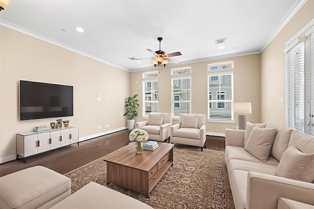 1161 Beasley Hills Ln, Houston, TX 77008 - living area with wood finished floors, recessed lighting, healthy amount of natural light, ceiling fan, and ornamental molding
