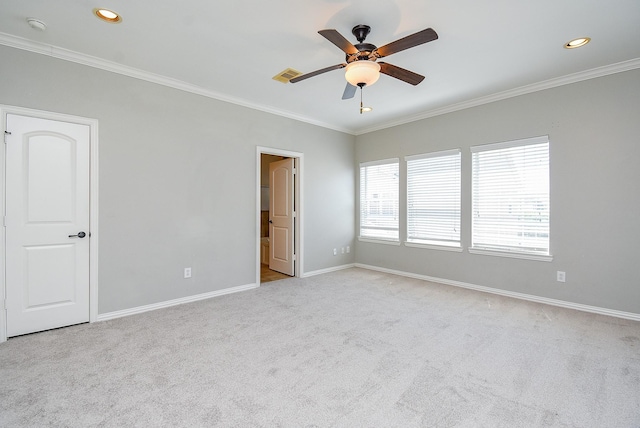 5615 Winsome Ln Unit C, Houston, TX 77057 - unfurnished bedroom featuring ornamental molding, carpet flooring, recessed lighting, connected bathroom, and ceiling fan