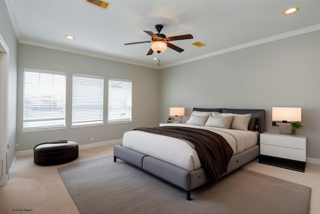 5615 Winsome Ln Unit C, Houston, TX 77057 - carpeted bedroom featuring multiple windows, crown molding, recessed lighting, and a ceiling fan