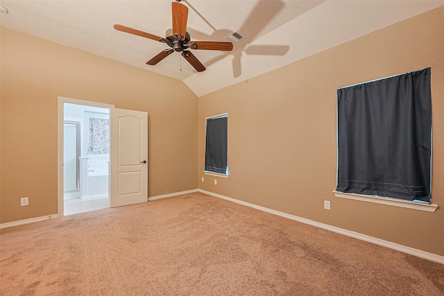 30606 S Sulphur Creek Dr, Magnolia, TX 77355 - empty room featuring light colored carpet, a ceiling fan, and lofted ceiling