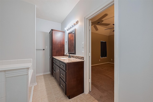 30606 S Sulphur Creek Dr, Magnolia, TX 77355 - bathroom with vanity, tile patterned flooring, and a ceiling fan