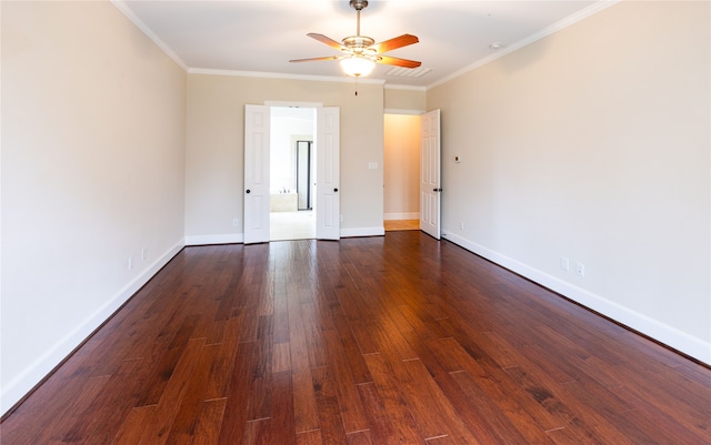 2715 Joshua Tree Ln, Manvel, TX 77578 - unfurnished bedroom featuring crown molding, dark wood-style flooring, and ceiling fan