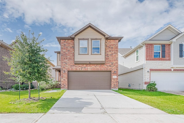 602 Willow Briar Dr, Houston, TX 77090 - traditional-style house with a garage, a front lawn, brick siding, and concrete driveway