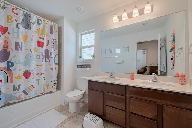 602 Willow Briar Dr, Houston, TX 77090 - bathroom featuring double vanity, tile patterned floors, and shower / bath combination with curtain