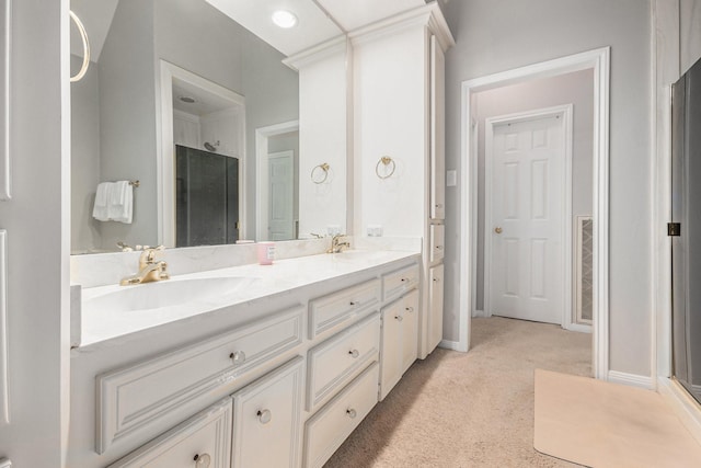 2722 Masters Dr, League City, TX 77573 - bathroom featuring a stall shower and double vanity