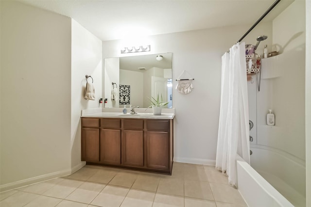 21118 Baltic Rain Dr, Hockley, TX 77447 - bathroom with tile patterned flooring, vanity, and shower / bath combo with shower curtain