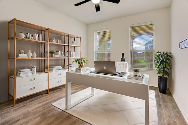 3905 Chartham Ln, Pearland, TX 77584 - office featuring light wood finished floors and ceiling fan