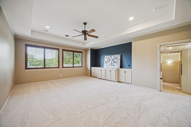 5214 Bristol Bank Ct, Houston, TX 77041 - unfurnished bedroom featuring a raised ceiling, attic access, light carpet, crown molding, and recessed lighting