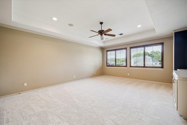 5214 Bristol Bank Ct, Houston, TX 77041 - spare room with a raised ceiling, light carpet, ceiling fan, and recessed lighting