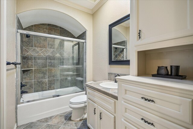 5214 Bristol Bank Ct, Houston, TX 77041 - full bath featuring vanity, crown molding, and combined bath / shower with glass door