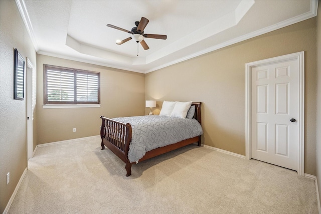 5214 Bristol Bank Ct, Houston, TX 77041 - carpeted bedroom featuring a raised ceiling, ornamental molding, and ceiling fan