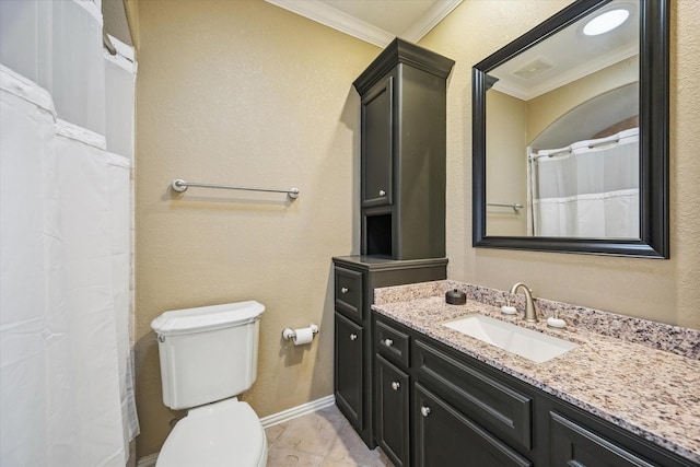 5214 Bristol Bank Ct, Houston, TX 77041 - full bathroom featuring ornamental molding, vanity, tile patterned floors, and a shower with shower curtain