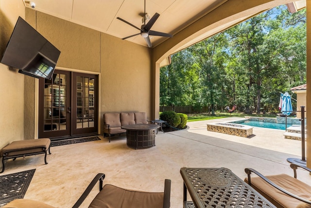 4022 Hidden Winds Dr, Spring, TX 77386 - view of patio featuring french doors, an outdoor pool, and ceiling fan