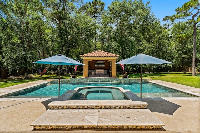 4022 Hidden Winds Dr, Spring, TX 77386 - view of swimming pool featuring a gazebo, a patio, and a pool with connected hot tub