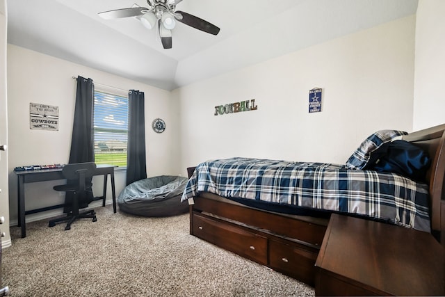7910 Brooks Crossing Dr, Baytown, TX 77521 - bedroom featuring carpet flooring, lofted ceiling, and ceiling fan