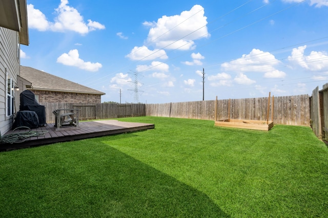 7910 Brooks Crossing Dr, Baytown, TX 77521 - fenced backyard with a wooden deck