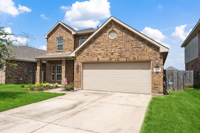 7910 Brooks Crossing Dr, Baytown, TX 77521 - view of front of home featuring brick siding, concrete driveway, an attached garage, and roof with shingles