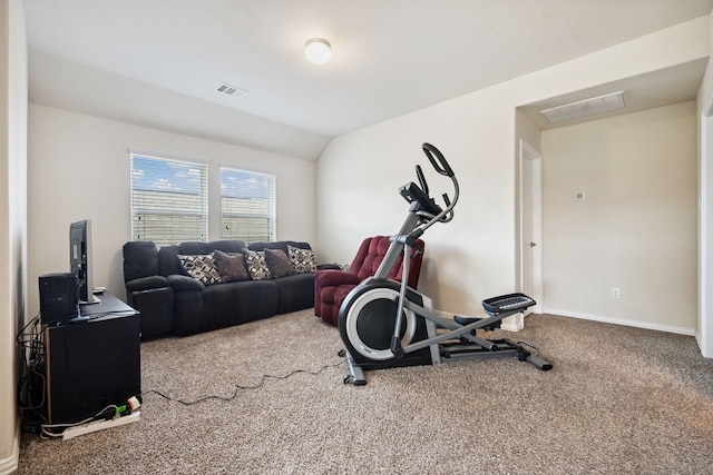 7910 Brooks Crossing Dr, Baytown, TX 77521 - workout area featuring carpet floors and lofted ceiling