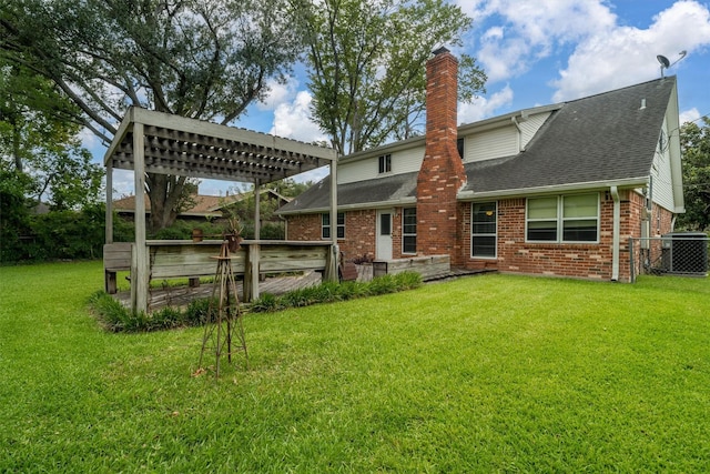 2718 Stratford St, Pearland, TX 77581 - rear view of property with brick siding, a shingled roof, and a chimney
