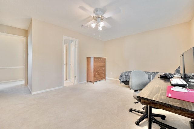 4106 Alice Dr, Sugar Land, TX 77478 - office area with light carpet and a ceiling fan