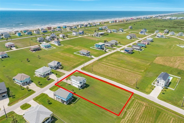 18614 Warrior Rd, Galveston, TX 77554 - aerial overview of property's location featuring property parcel outlined and a nearby body of water