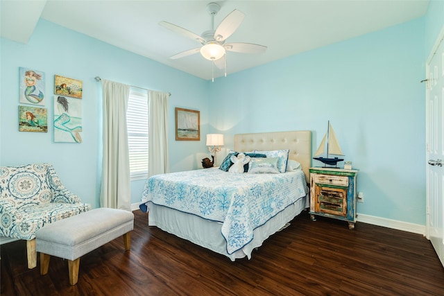 18614 Warrior Rd, Galveston, TX 77554 - bedroom featuring dark wood finished floors and ceiling fan