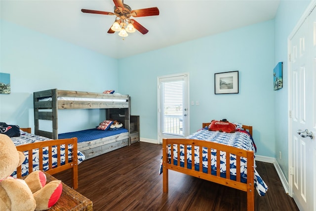 18614 Warrior Rd, Galveston, TX 77554 - bedroom featuring wood finished floors and a ceiling fan