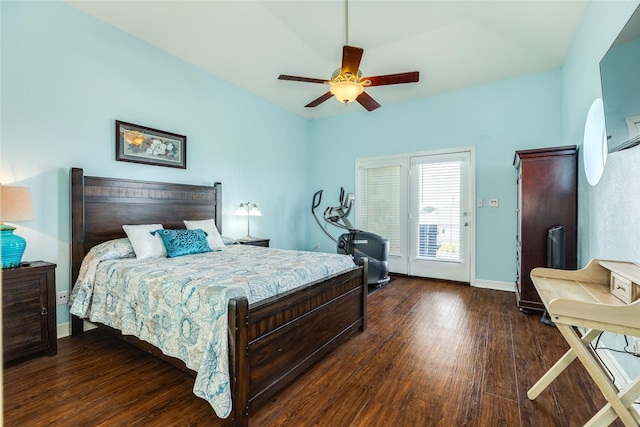 18614 Warrior Rd, Galveston, TX 77554 - bedroom featuring dark wood-style flooring, ceiling fan, and access to outside