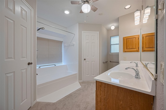 2415 Pebbledowne Cir, Sugar Land, TX 77478 - full bath featuring double vanity, a ceiling fan, and recessed lighting
