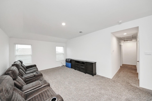 4985 Blue Beetle Ridge Dr, Katy, TX 77493 - unfurnished living room featuring attic access, carpet flooring, and recessed lighting
