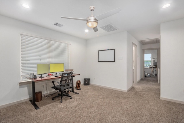 12810 Barnesbury Ln, Houston, TX 77047 - carpeted office space featuring ceiling fan and recessed lighting