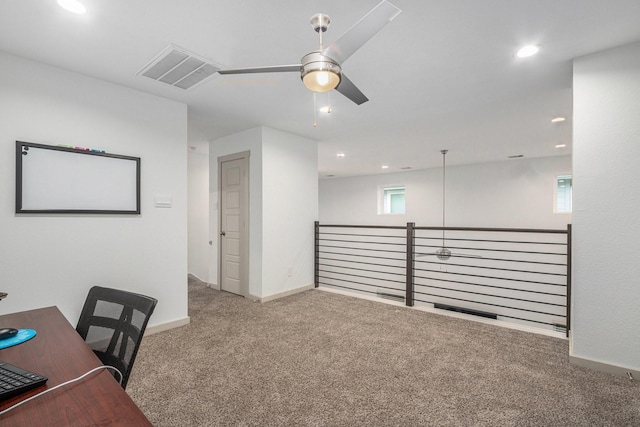 12810 Barnesbury Ln, Houston, TX 77047 - carpeted home office featuring ceiling fan and recessed lighting