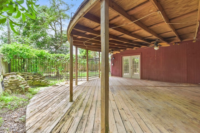 1202 Fay Rd, Kemah, TX 77565 - wooden deck featuring a ceiling fan and french doors