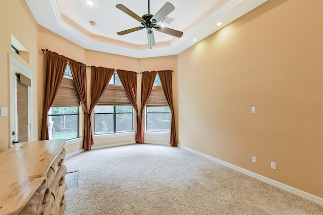 26150 Crown Ranch Blvd, Montgomery, TX 77316 - unfurnished room with carpet, a tray ceiling, ceiling fan, and recessed lighting